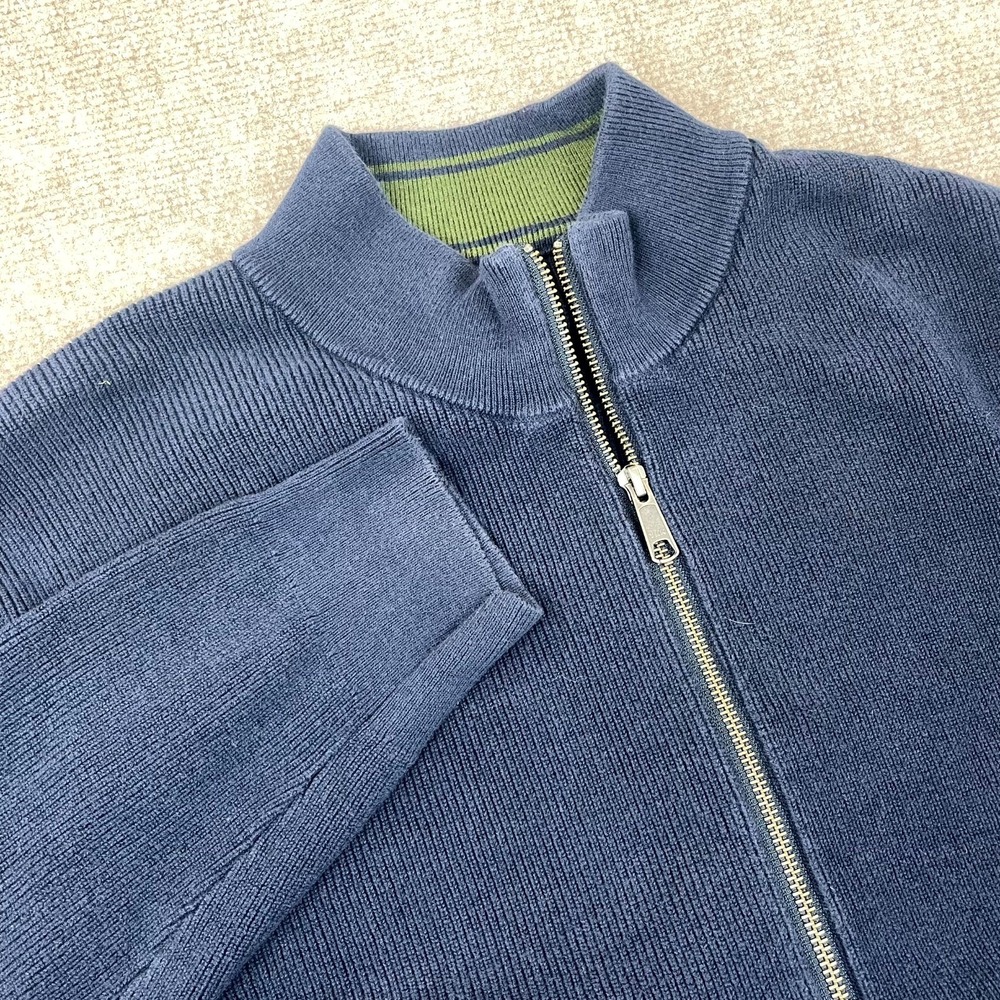 UNTUCKit Amer Cardigan Sweater Mens 2XL Navy Blue‎ Ribbed Knit Stretch Full Zip
